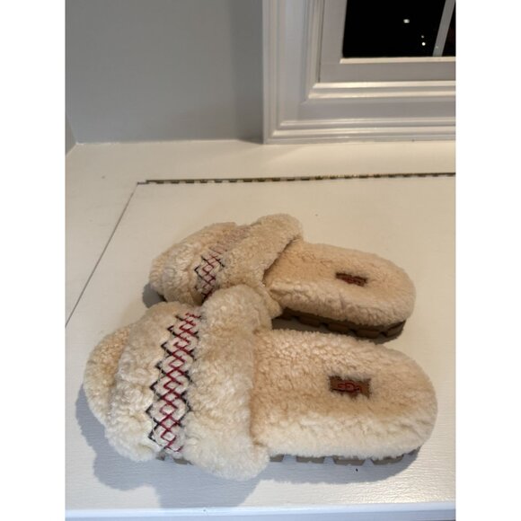 NEW UGG Women's Cozetta Braid Shearling Slide Sandals Cream W US 9 EU 40 [jb] - Picture 13 of 16